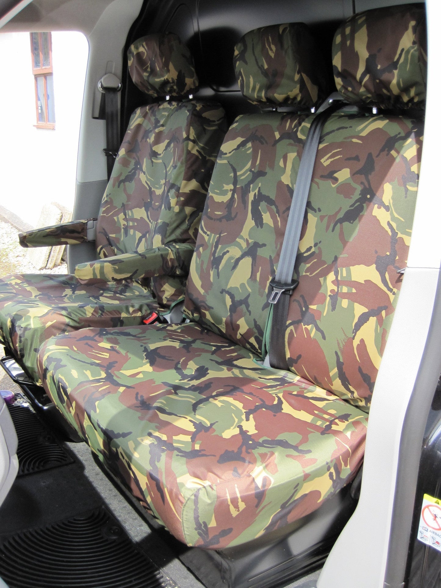 VW Volkswagen Transporter T5 2003-2009 Front Seat Covers Green Camouflage / Driver's Seat &amp; Double Passenger / With Armrests Seat Covers 4 Vans Ltd