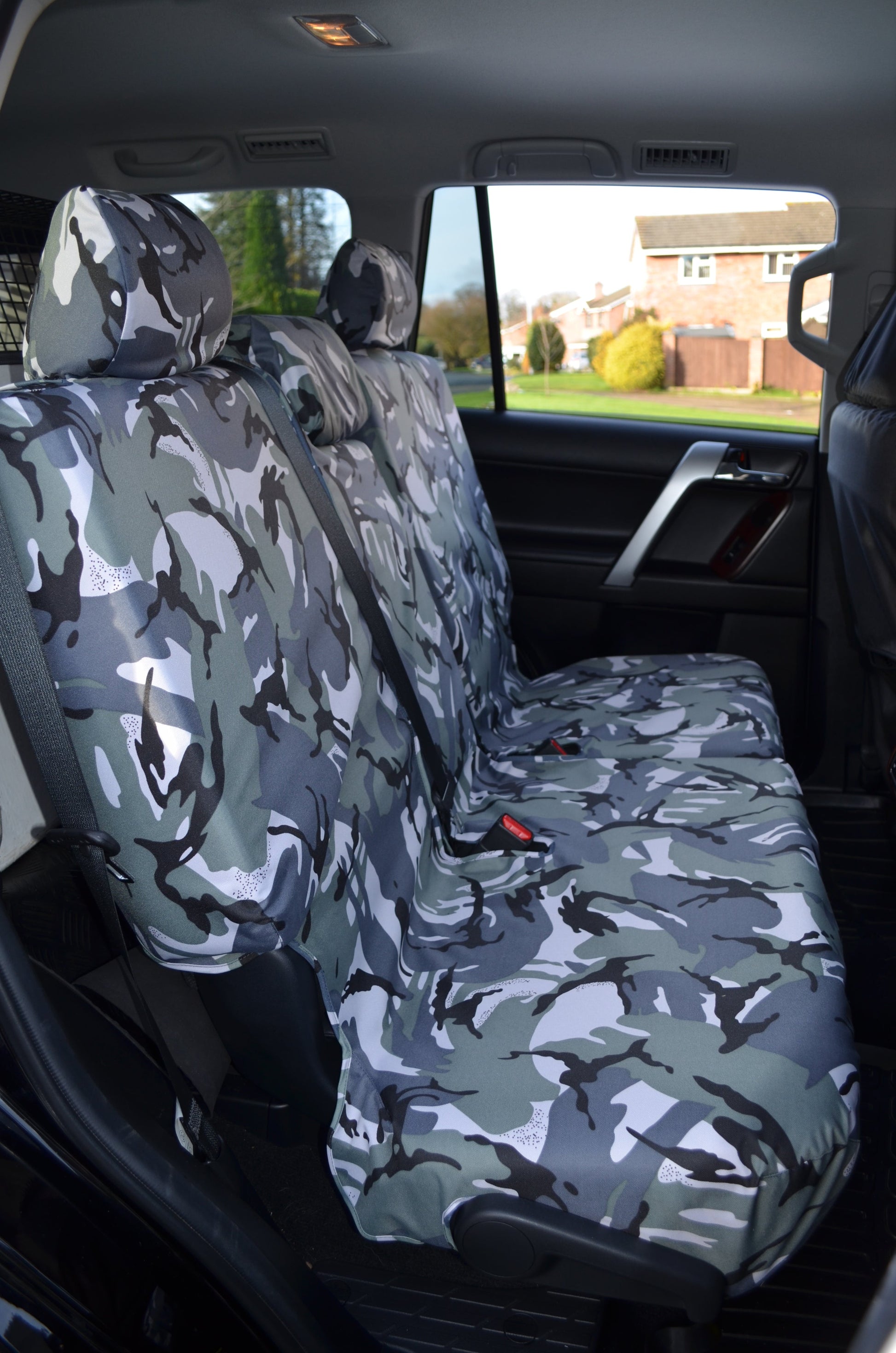 Toyota Land Cruiser 2009+ Tailored and Waterproof Seat Covers Grey Camo / Rear Seat Covers 4 Vans Ltd