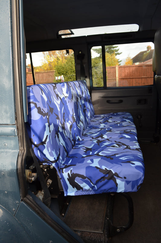 Land Rover Defender 1983 - 2007 Rear Seat Covers 2nd Row 3 Singles / Blue Camouflage Seat Covers 4 Vans Ltd