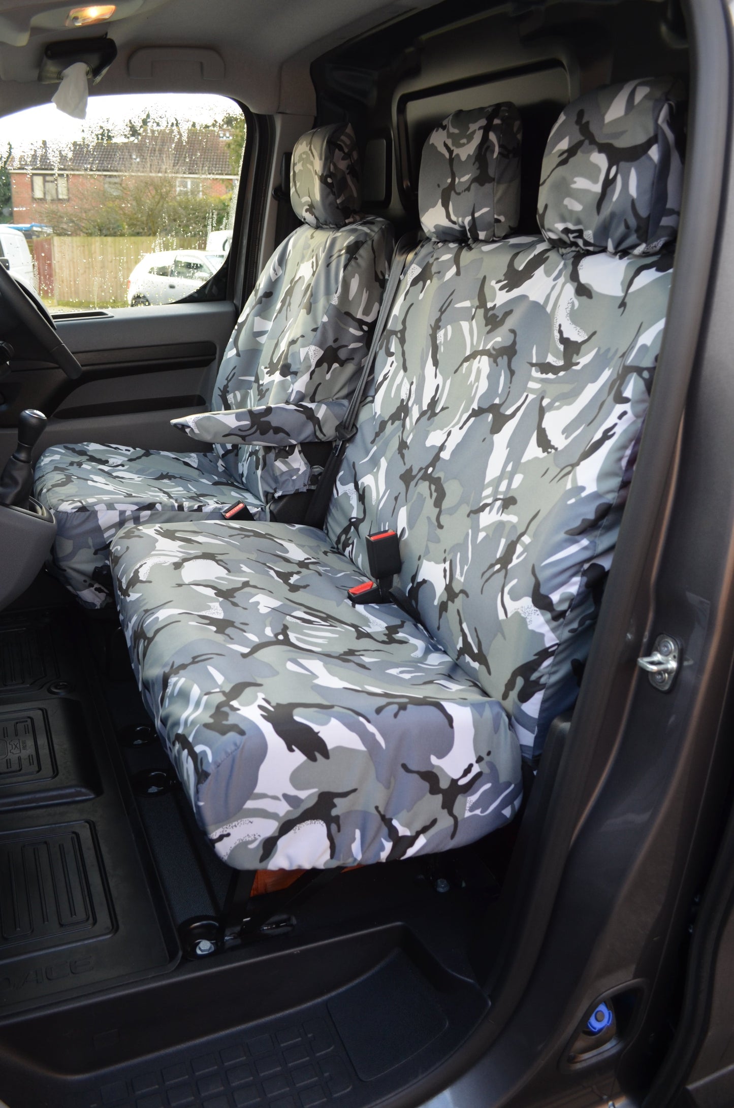 Vauxhall Vivaro 2019+ Seat Covers Grey Camouflage / NO Worktray Seat Covers 4 Vans Ltd