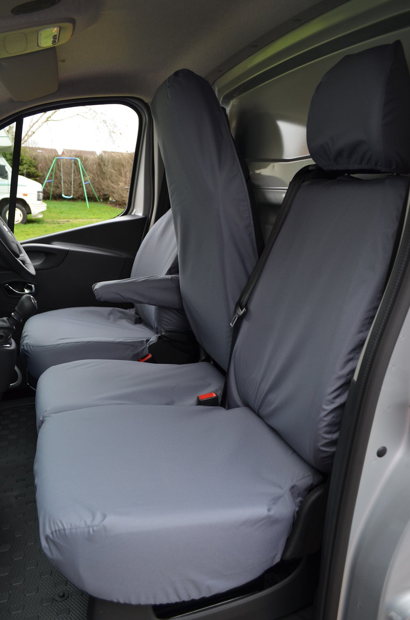 Fiat Talento 2016+ Waterproof and Tailored Front Seat Covers Grey / Folding Middle Seat &amp; Underseat Storage Seat Covers 4 Vans Ltd