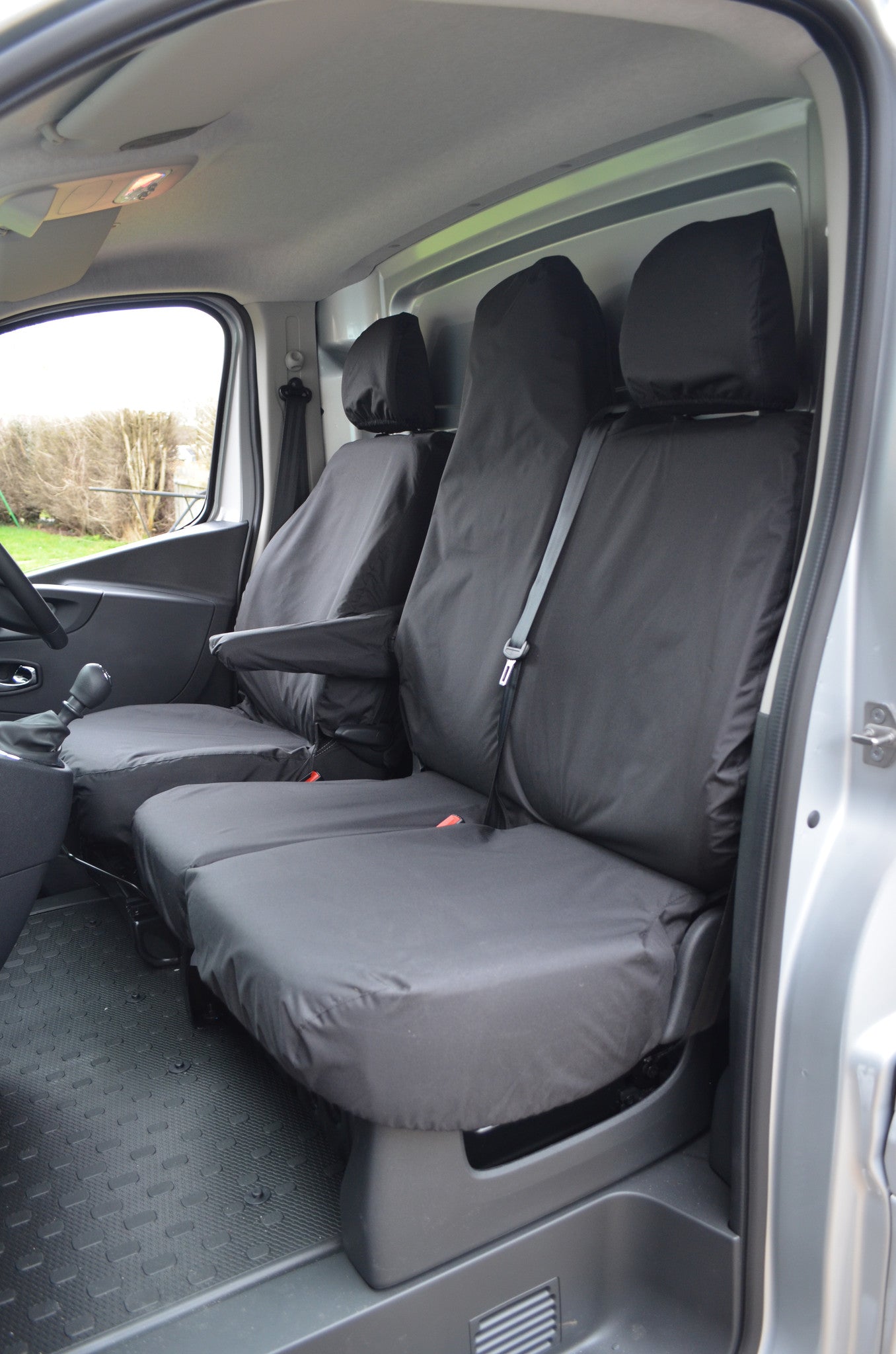 Nissan NV300 2016+ Waterproof and Tailored Front Seat Covers Black / Folding Middle Seat &amp; Underseat Storage Seat Covers 4 Vans Ltd