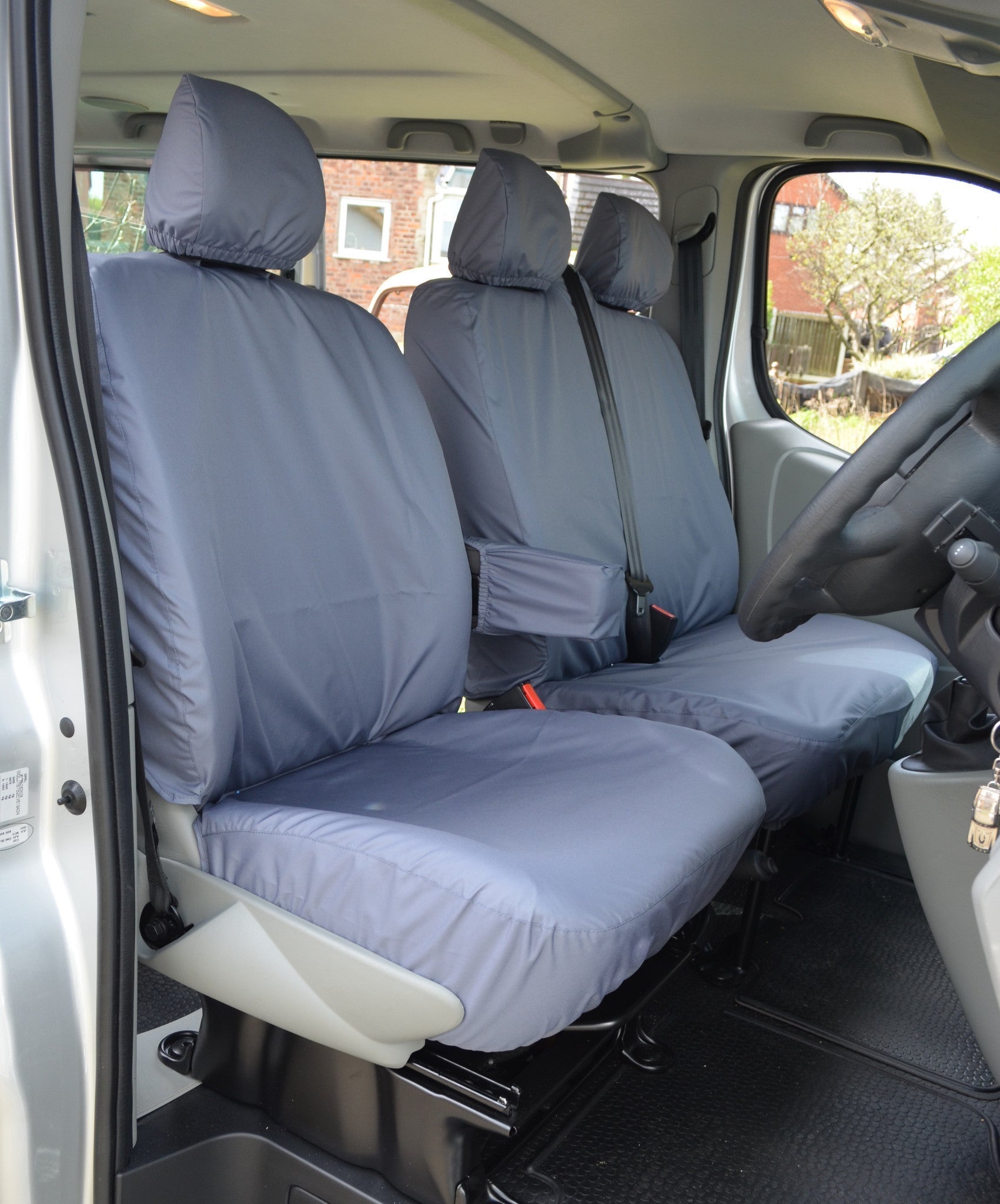 Nissan Primastar 2002 - 2006 Tailored Front Seat Covers Grey / With Driver's Armrest Seat Covers 4 Vans Ltd