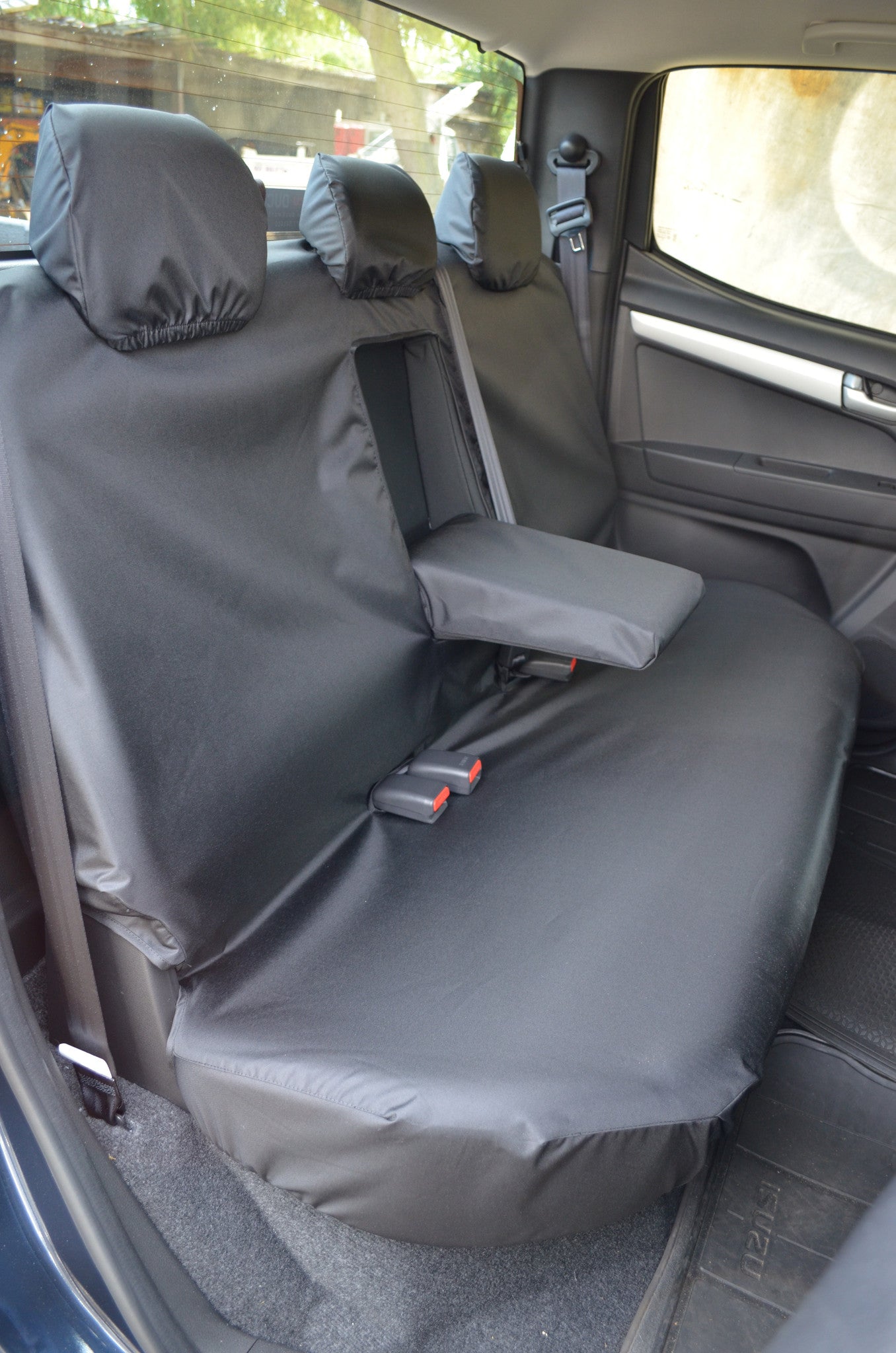 Isuzu D-Max 2012 Onwards Seat Covers Rear Seat Cover with Central Armrest / Black Seat Covers 4 Vans Ltd