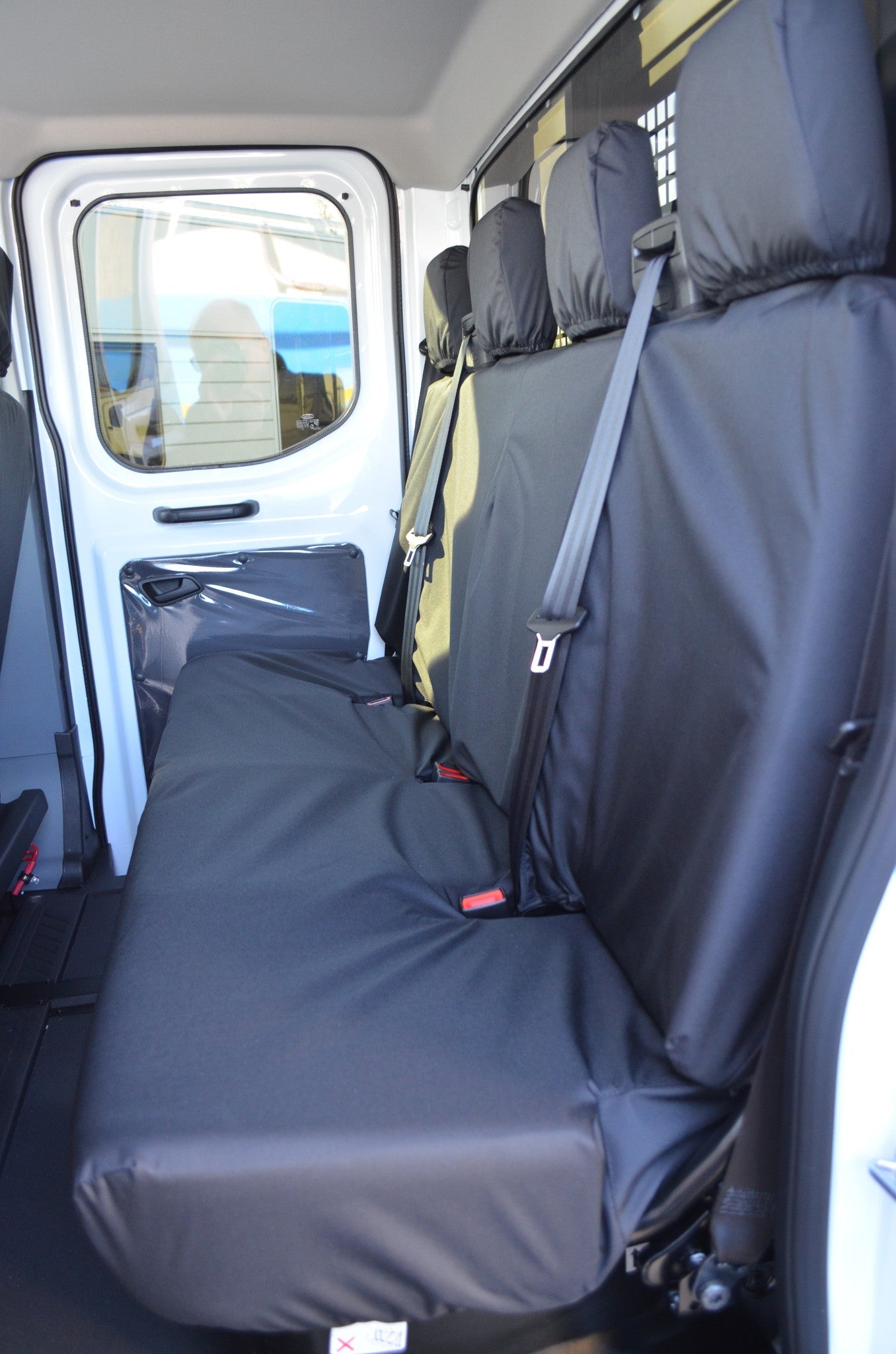 Ford Transit 2014+ Tailored &amp; Waterproof Rear Seat Covers Black / 4-Seater Bench Seat Covers 4 Vans Ltd