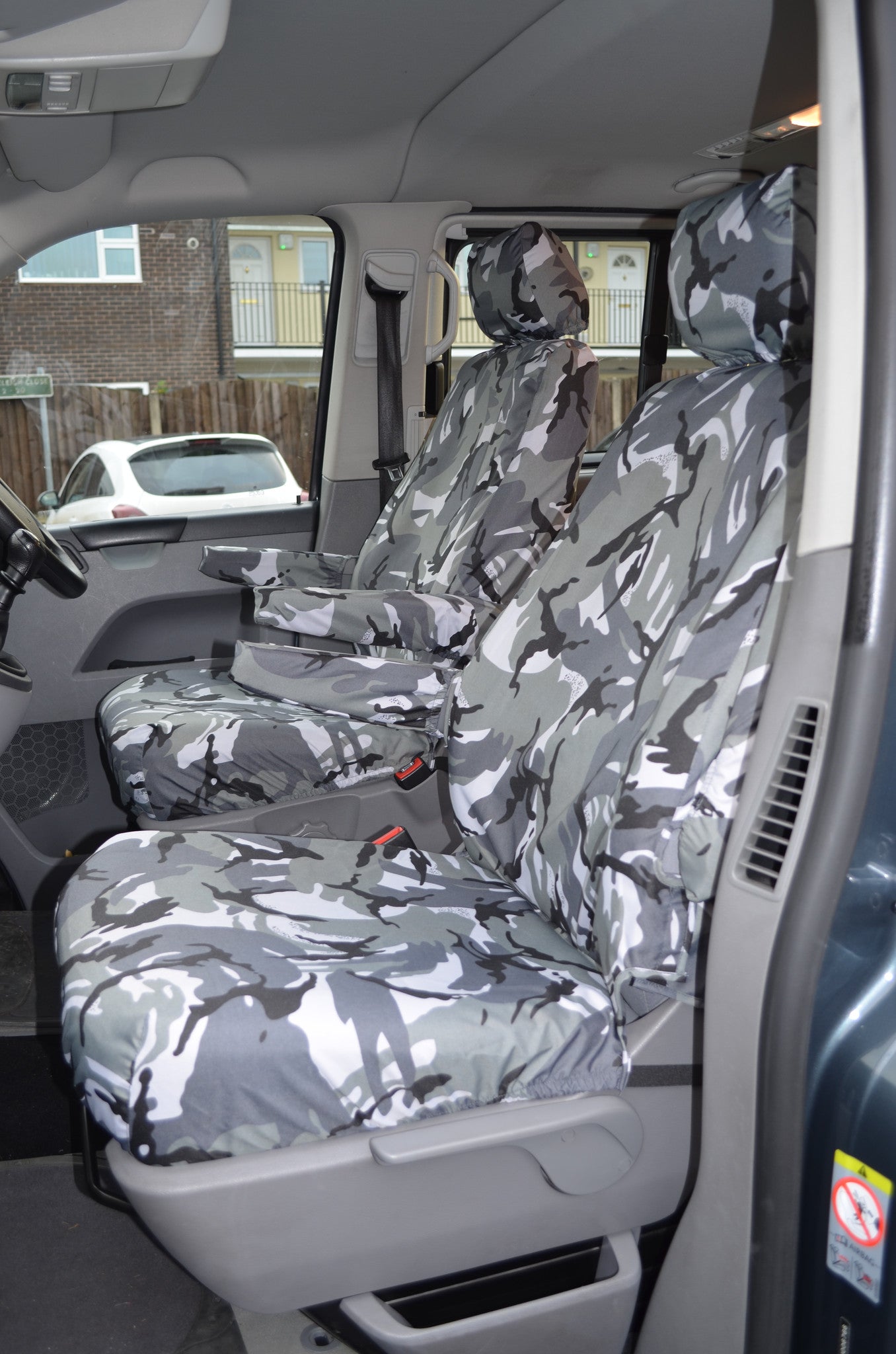 VW Volkswagen Transporter T5 2003-2009 Front Seat Covers Urban Camouflage / Driver's Seat &amp; Single Passenger / With Armrests Seat Covers 4 Vans Ltd