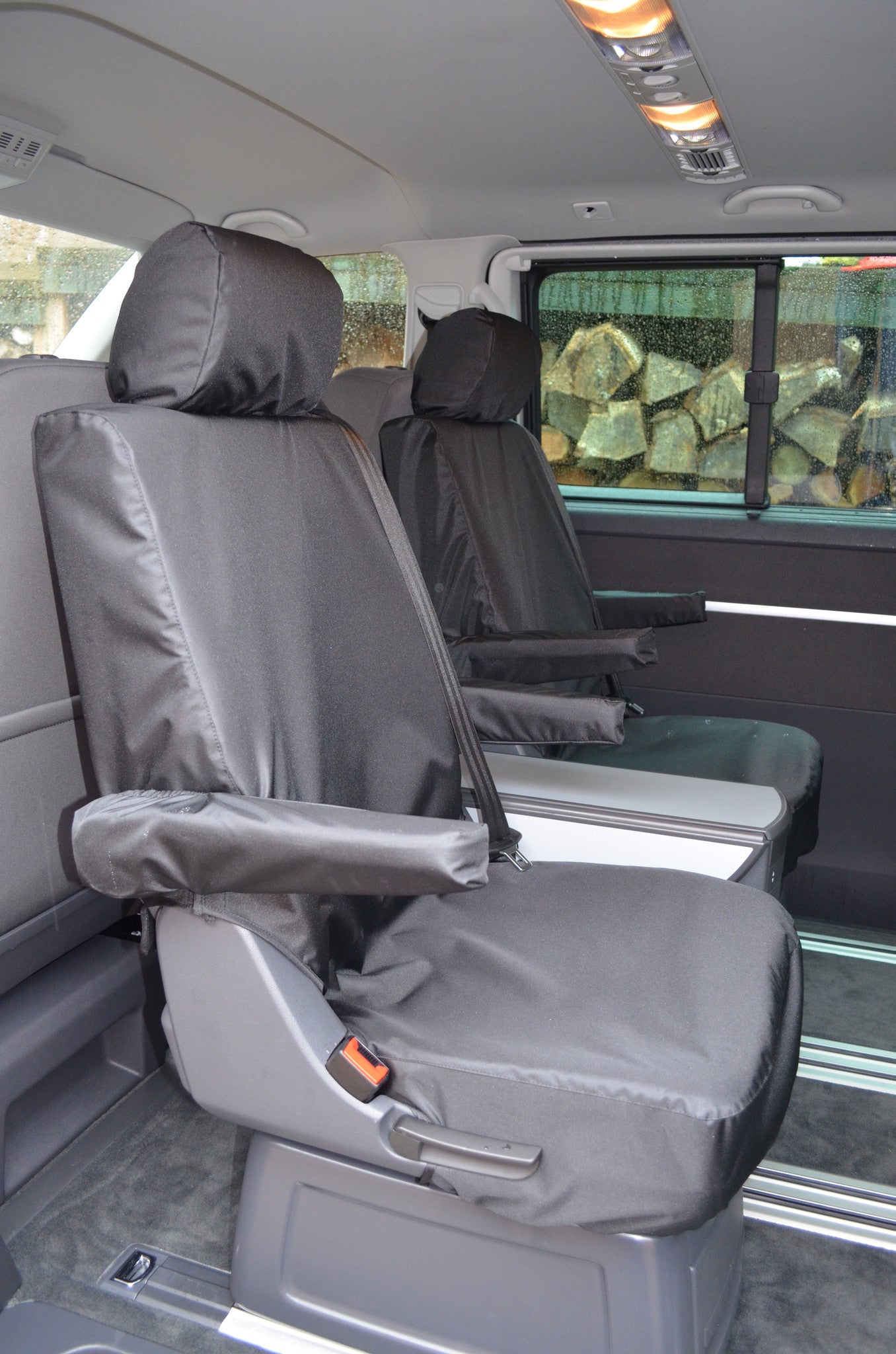 VW Volkswagen T5 Caravelle 2003 - 2015 Tailored Seat Covers Rear Pair of Singles / Black Seat Covers 4 Vans Ltd