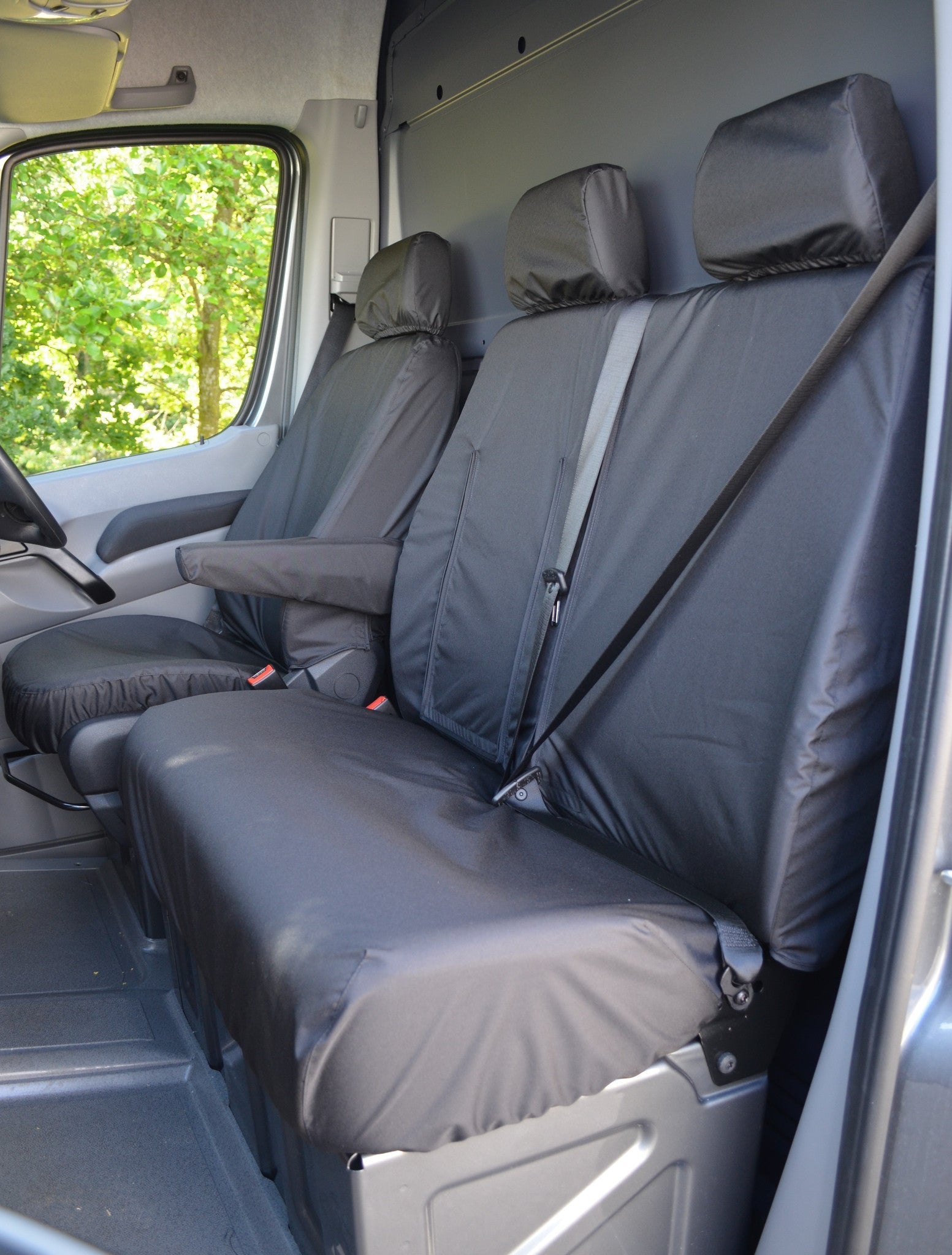 Mercedes Sprinter 2010 - 2018 Van Tailored &amp; Waterproof Seat Covers Black / Front Seat Covers 4 Vans Ltd