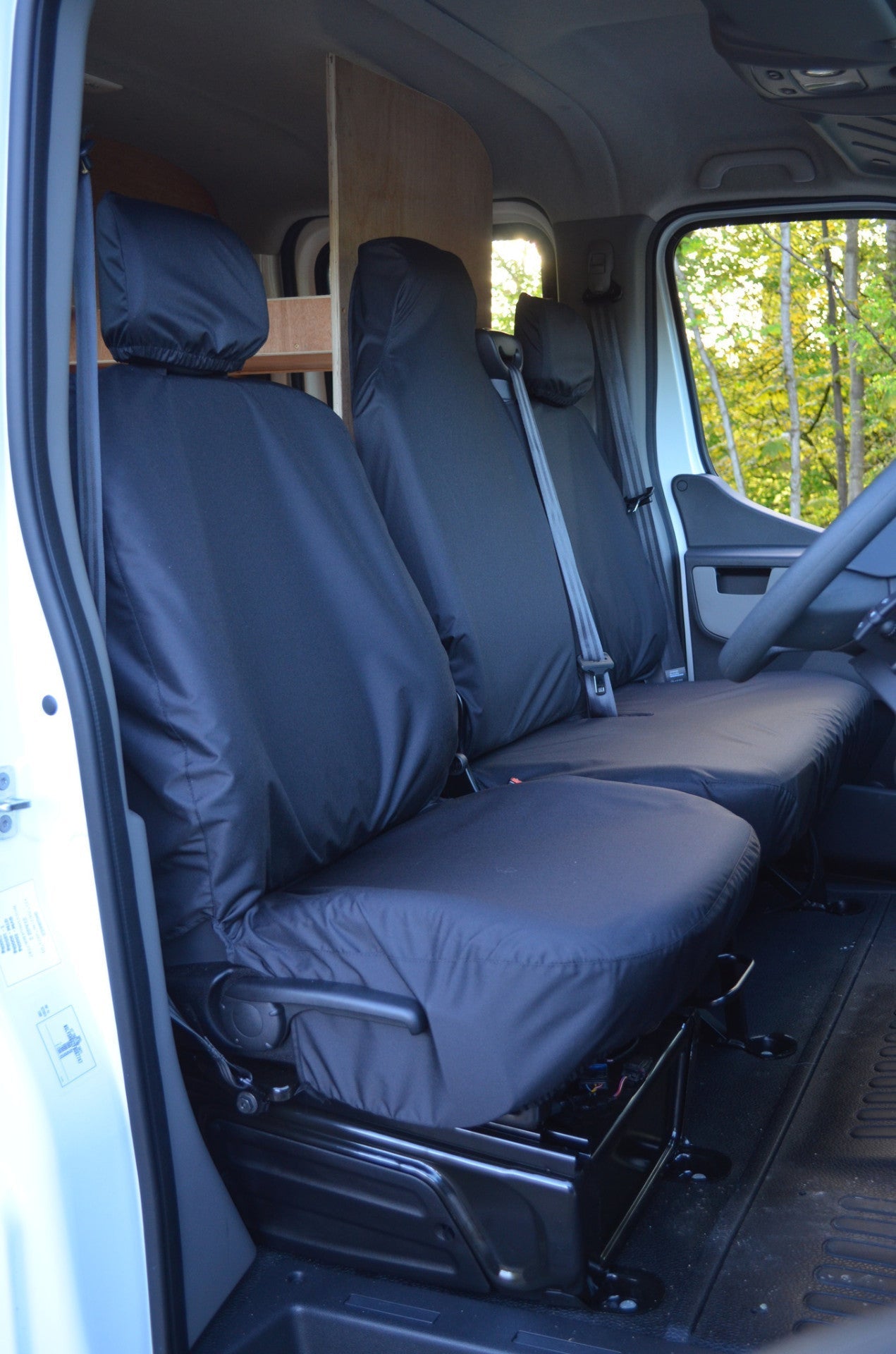 Renault Master Van 2010 Onwards Tailored Front Seat Covers Black / Folding Middle Seat - 1 Piece Bench Seat Covers 4 Vans Ltd