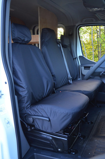 Renault Master Van 2010 Onwards Tailored Front Seat Covers Black / Folding Middle Seat - 1 Piece Bench Seat Covers 4 Vans Ltd