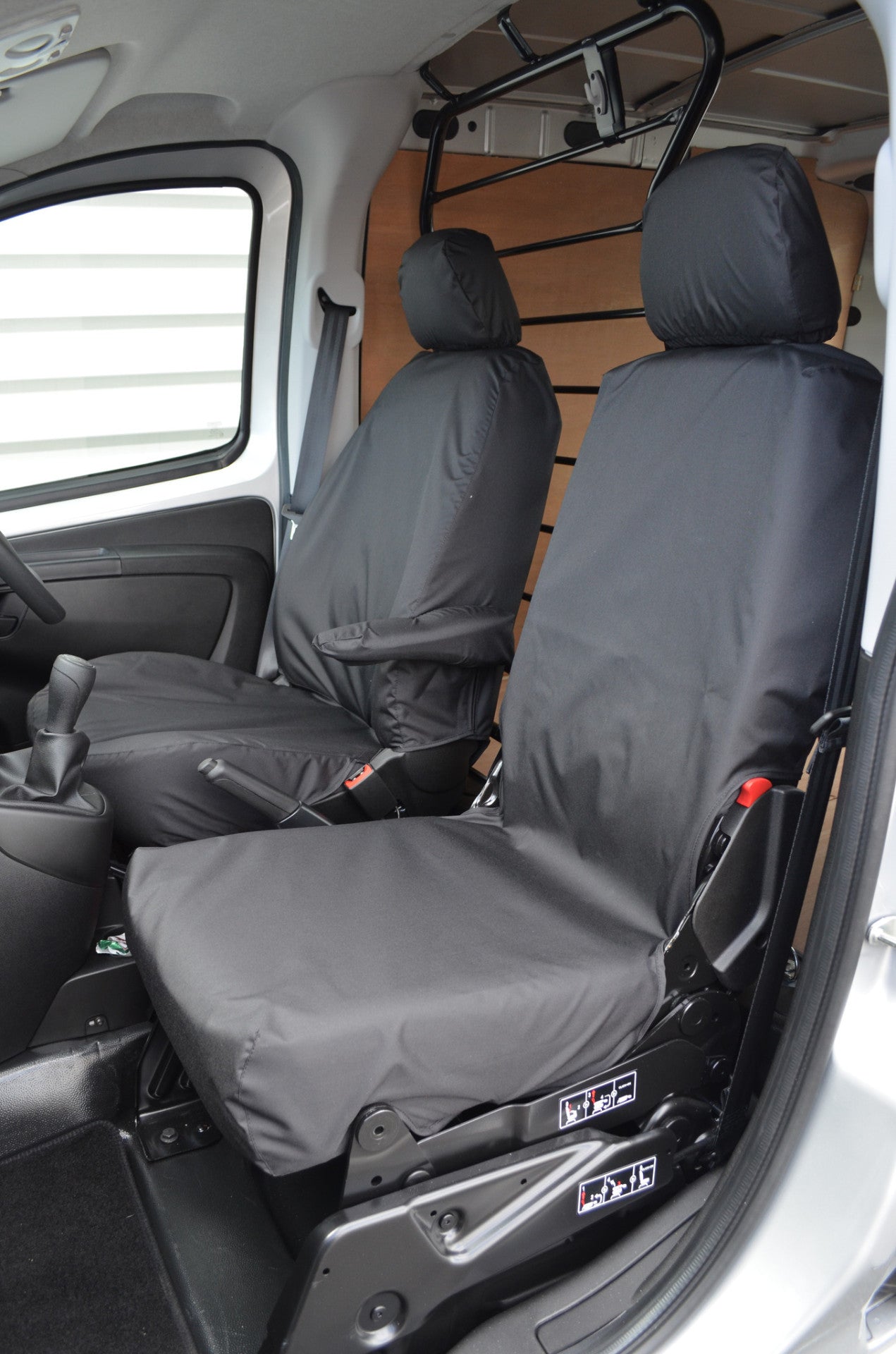 Fiat Fiorino Van 2008 Onwards Front Pair of Seat Covers Driver's Seat and Folding Passenger Seat / Black Seat Covers 4 Vans Ltd