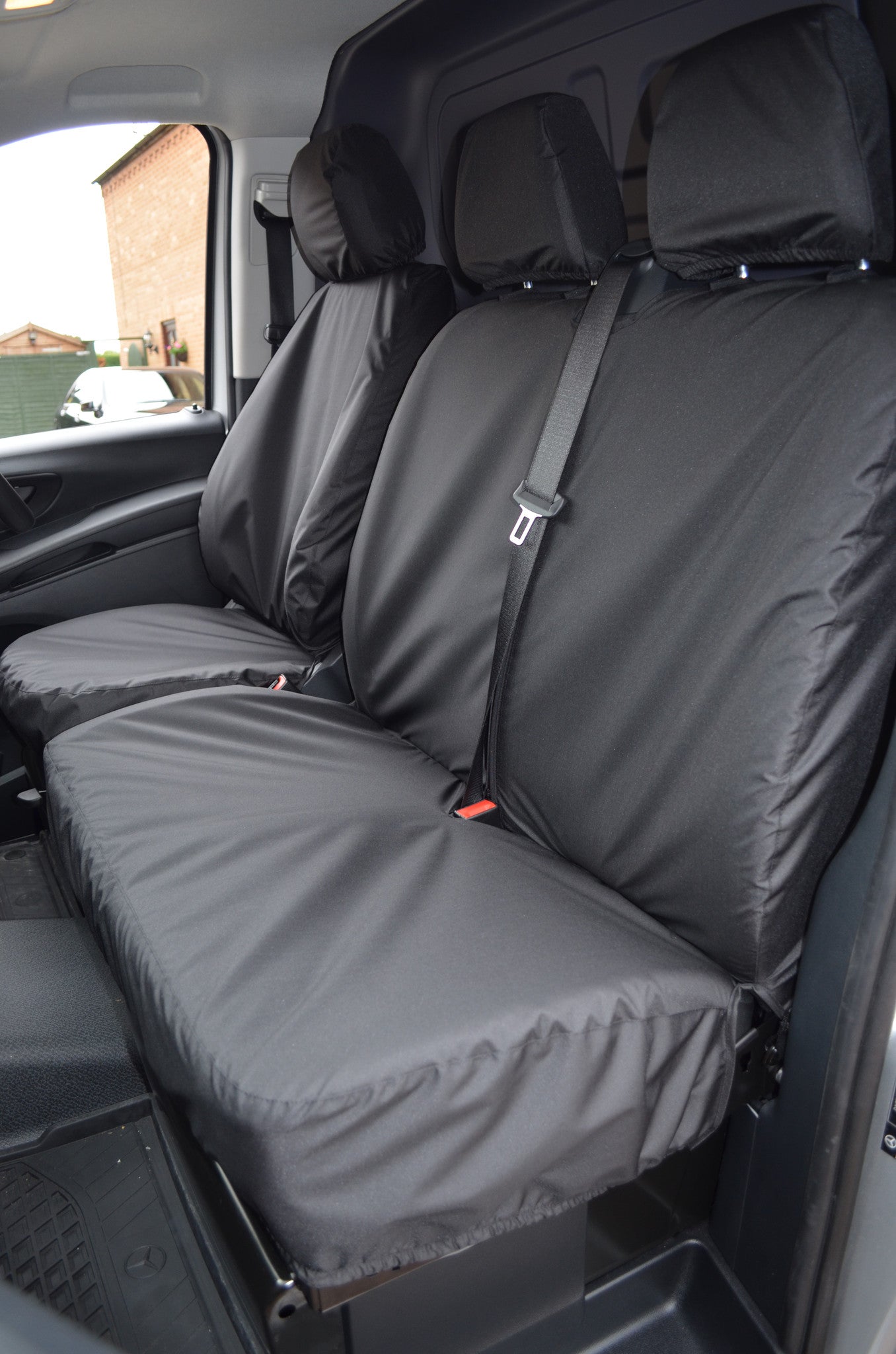 Mercedes-Benz Vito 2003-15 Tailored Front Seat Covers Driver's &amp; Double Passenger Seat / Black Seat Covers 4 Vans Ltd