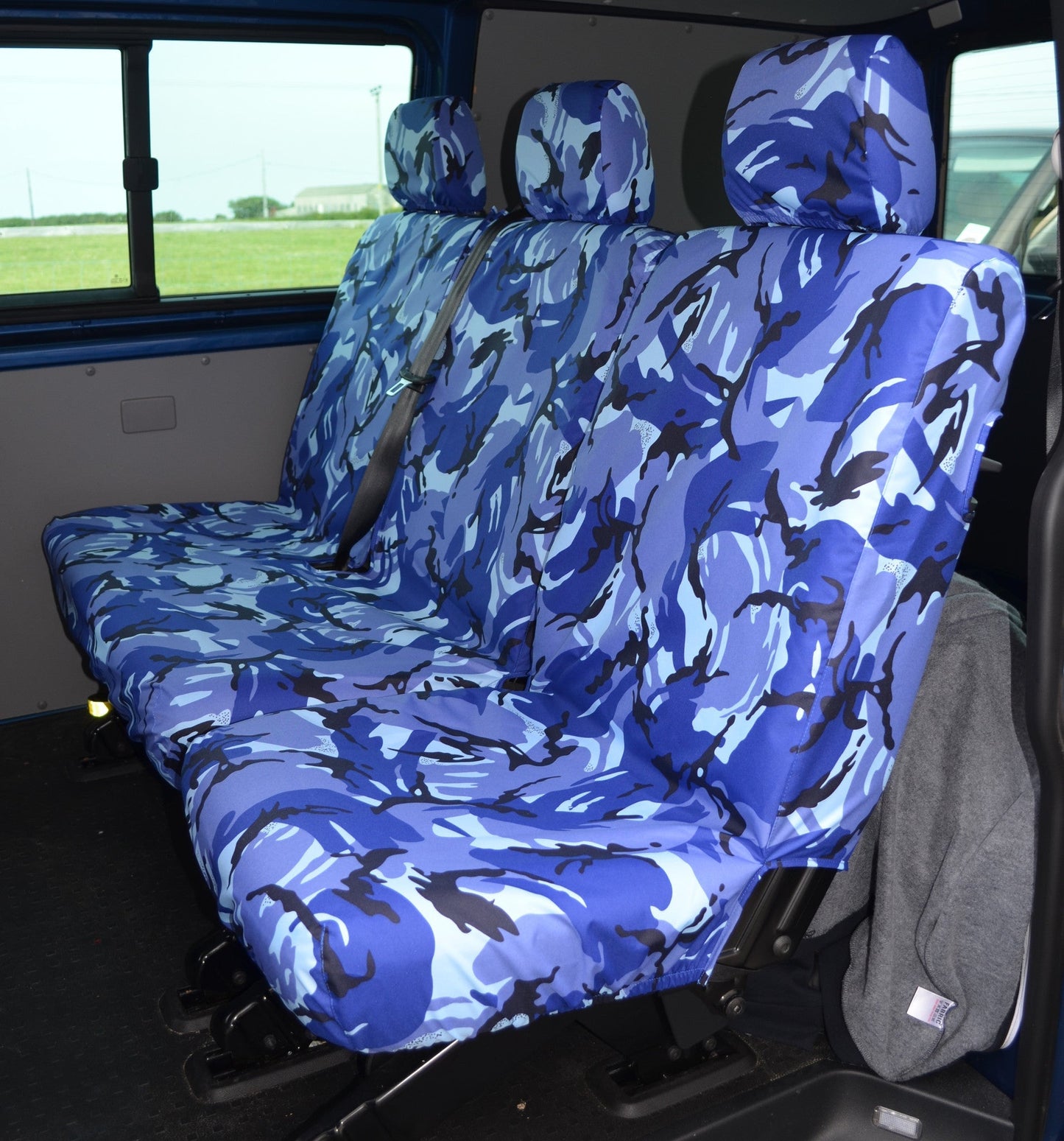 VW Volkswagen Transporter T5 Kombi 2003-2009 Rear Seat Covers Single &amp; Double Seats / Blue Camo Seat Covers 4 Vans Ltd