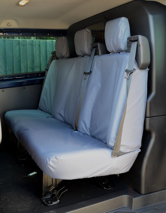 Ford Transit Custom 2013+ Tailored &amp; Waterproof Rear 3-Seater Bench Seat Cover Grey Seat Covers 4 Vans Ltd