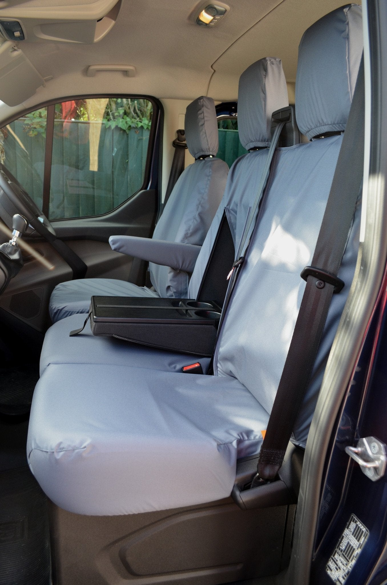 Ford Transit Custom 2013 Onwards Tailored Front Seat Covers Grey / Driver's &amp; Double Passenger WITH Worktray Seat Covers 4 Vans Ltd