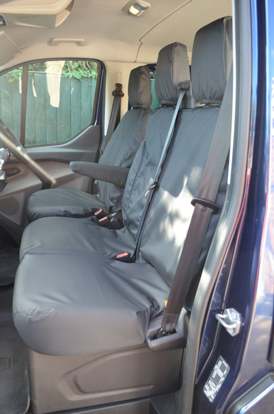 Ford Transit Van 2014 Onwards Tailored Front Seat Covers Black / Driver's Seat &amp; Double Passenger WITH Worktray Seat Covers 4 Vans Ltd