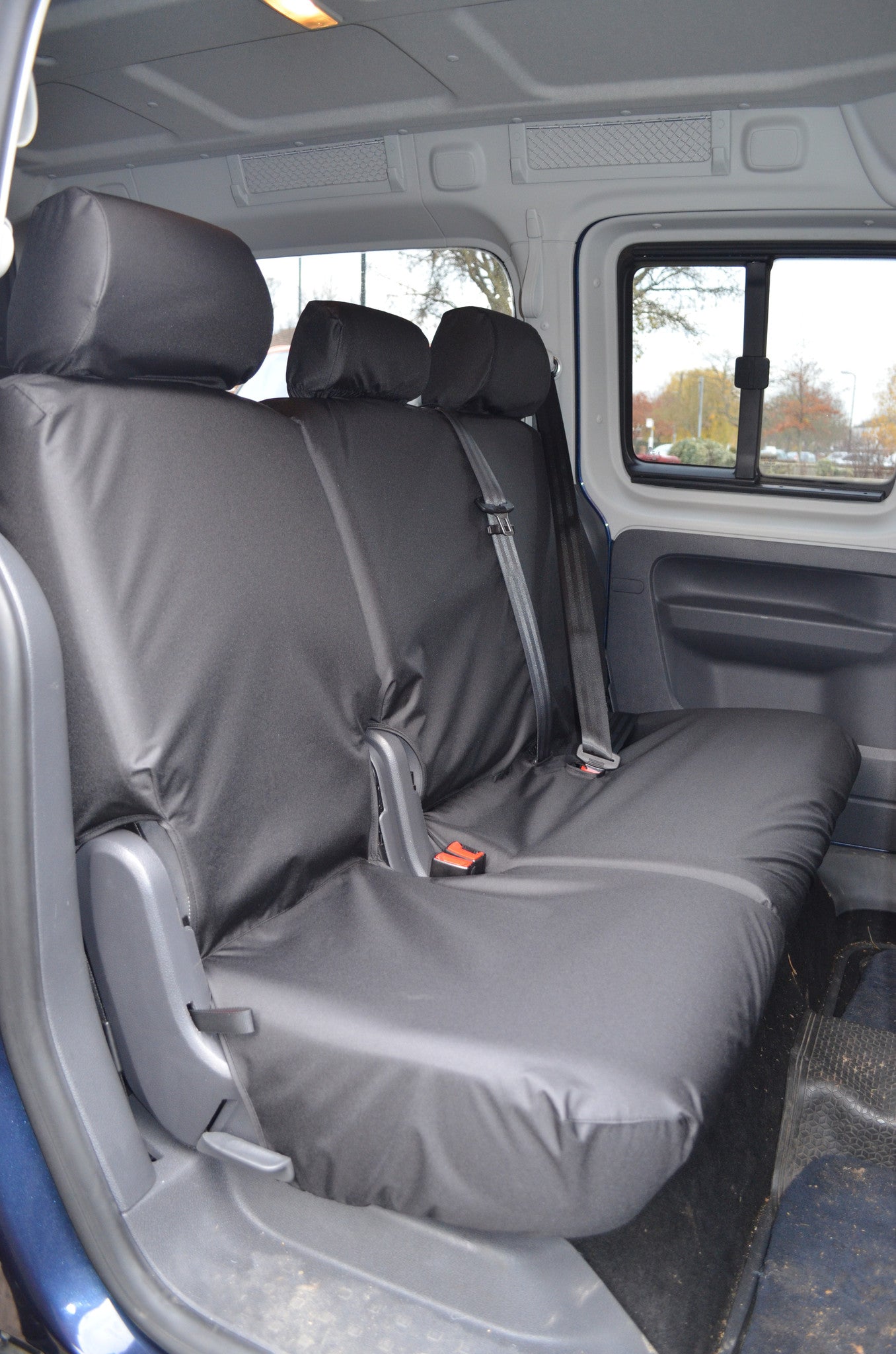 Volkswagen Caddy 2004 Onwards Seat Covers 2nd Row Single &amp; Double Seats / Black Seat Covers 4 Vans Ltd