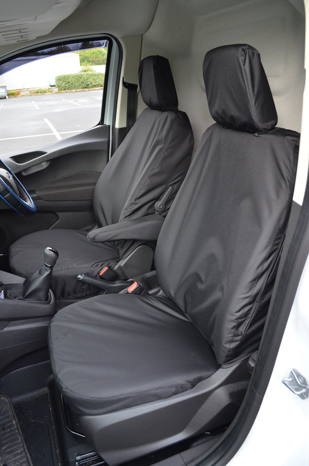 Ford Transit Courier 2014+ Tailored Waterproof Seat Covers Driver's Seat and Non-Folding Passenger Seat / Black Seat Covers 4 Vans Ltd