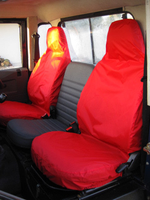 Land Rover Defender 1983 - 2007 Front Seat Covers Front Pair / Red Seat Covers 4 Vans Ltd