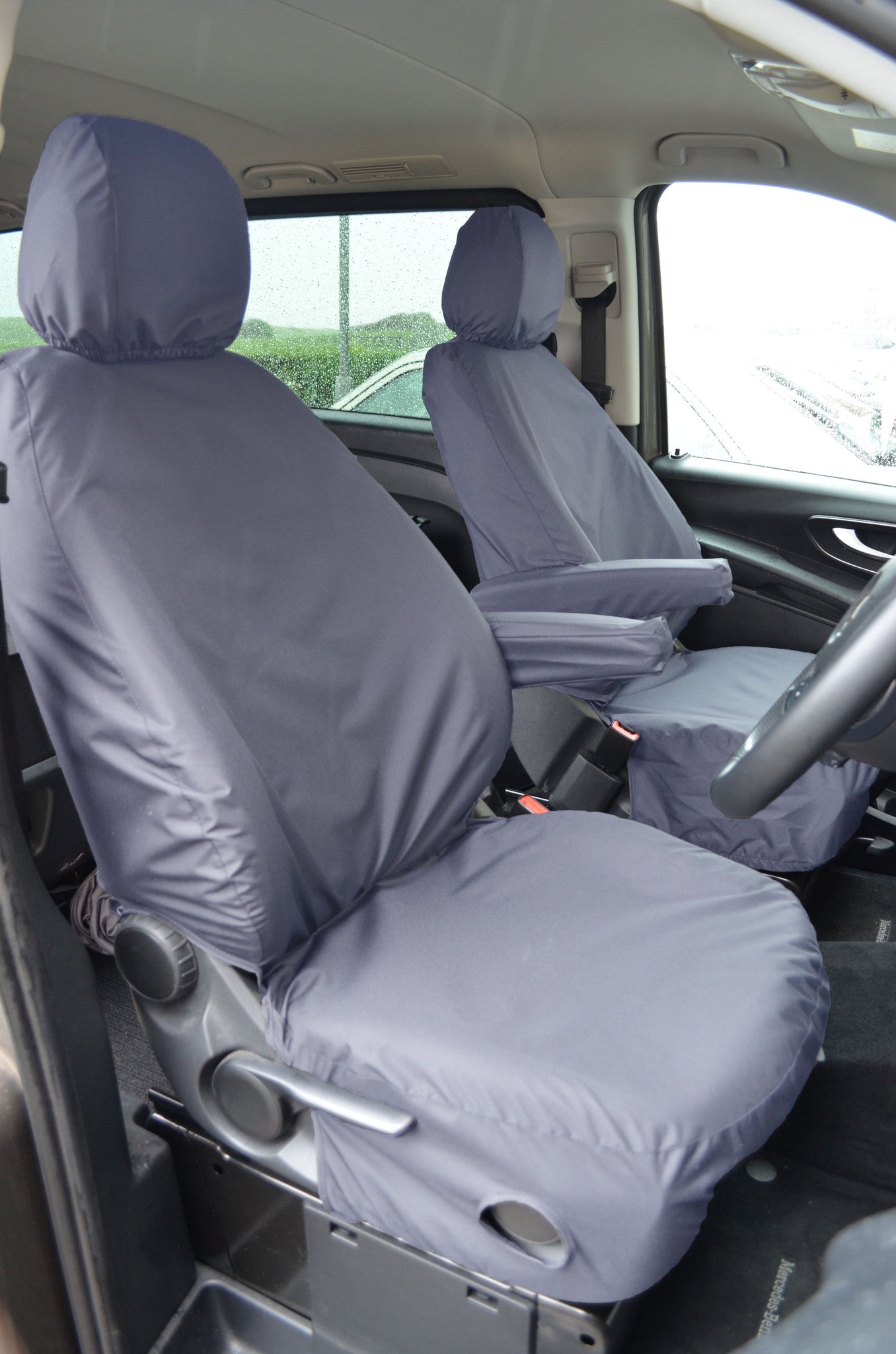 Mercedes-Benz Vito 2015 Onwards Tailored Front Seat Covers Driver's Seat &amp; Single Passenger / Grey Seat Covers 4 Vans Ltd