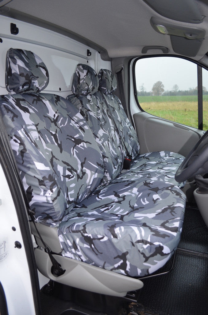 Nissan Primastar 2002 - 2006 Tailored Front Seat Covers Urban Camouflage / Without Driver's Armrest Seat Covers 4 Vans Ltd