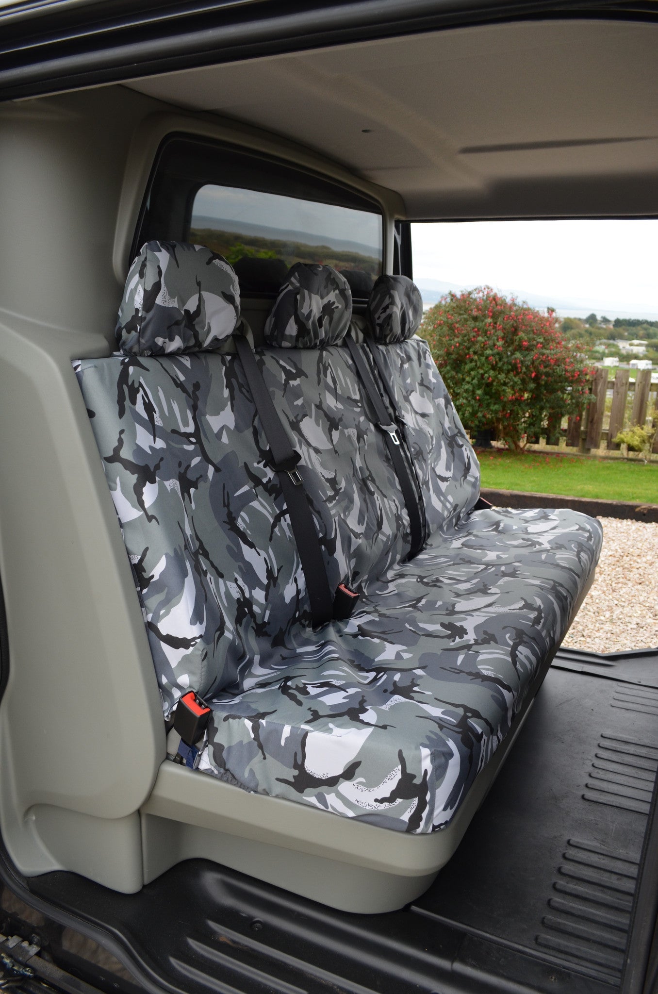 Vauxhall Vivaro Crew Cab 2006 - 2014 Rear Seat Covers Grey Camouflage Seat Covers 4 Vans Ltd