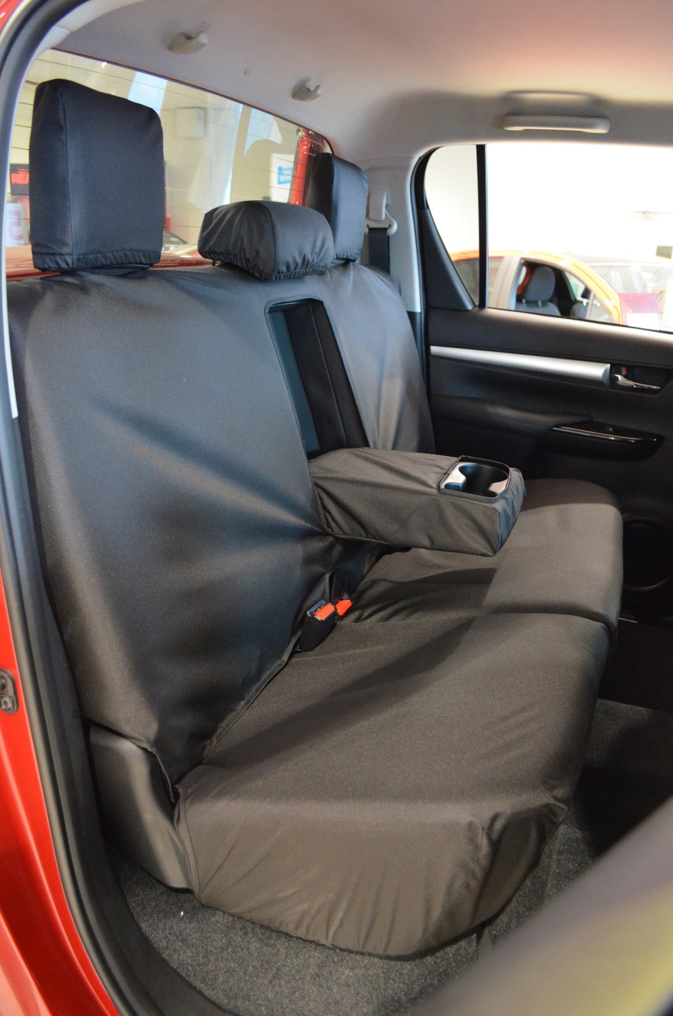 Toyota Hilux Invincible 2016+ Tailored Seat Covers Rear Seat Covers / Black Seat Covers 4 Vans Ltd