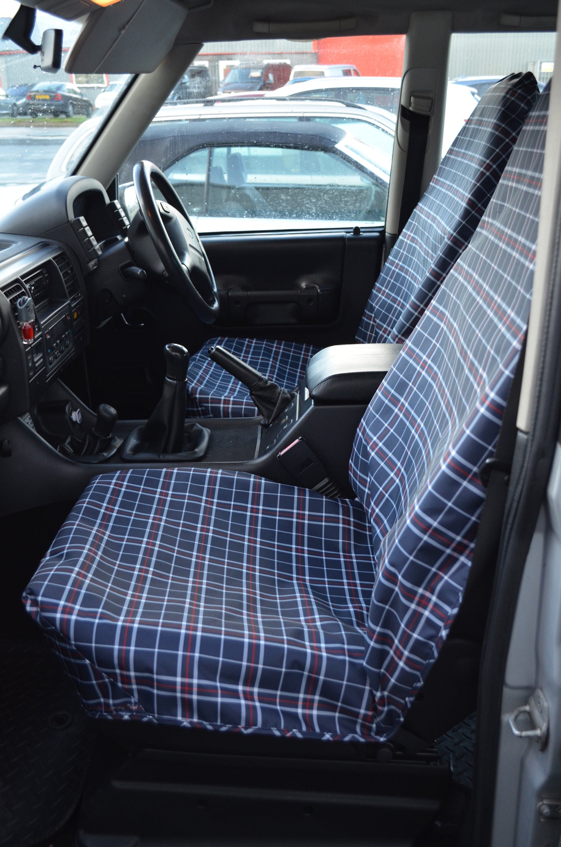 Universal Car &amp; Van Seat Cover Navy Tartan / Front Pair Seat Covers 4 Vans Ltd