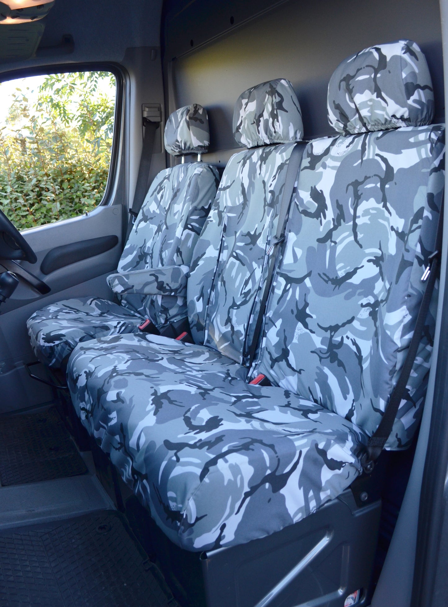 Mercedes Sprinter 2010 - 2018 Van Tailored &amp; Waterproof Seat Covers Grey Camouflage / Front Seat Covers 4 Vans Ltd