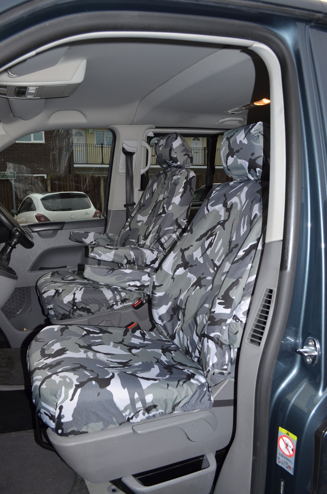 VW Volkswagen Transporter T5 Shuttle 2003 - 2009 Seat Covers Grey Camo / 8 Seater Seat Covers 4 Vans Ltd